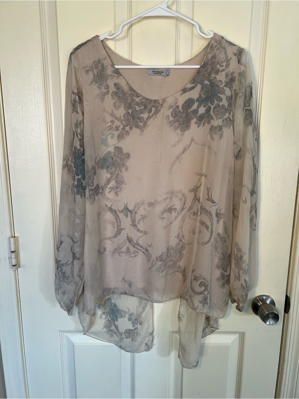 Tendenze Italy 100% Silk Layered Tunic Blouse Floral Lagenlook Size L